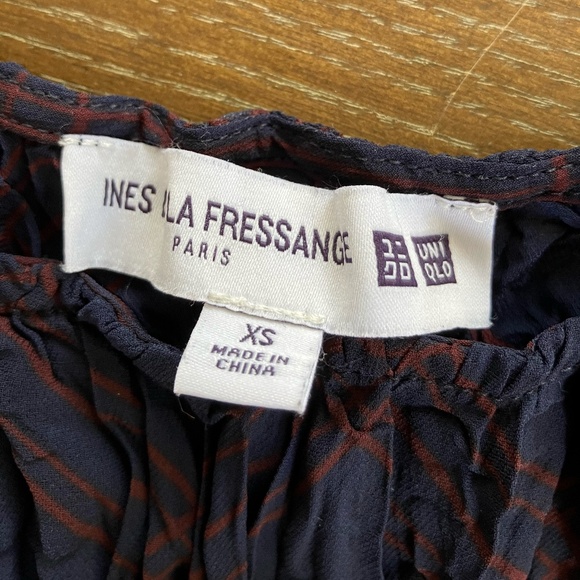 UNIQLO x INES DE LA FRESSANGE Navy Pleated Crinkled Top Blouse XS - Picture 2 of 4